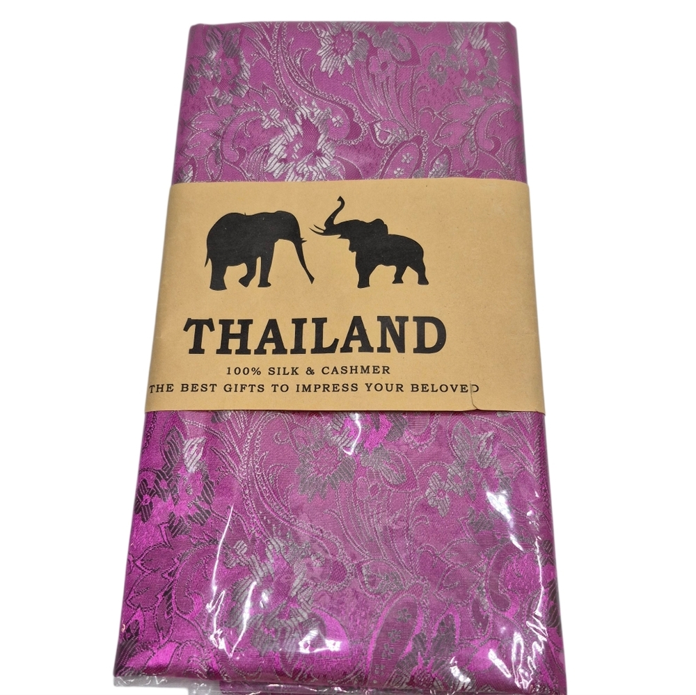 New Thailand Purple Silk Cashmere Scarf Fringe Floral Paisley